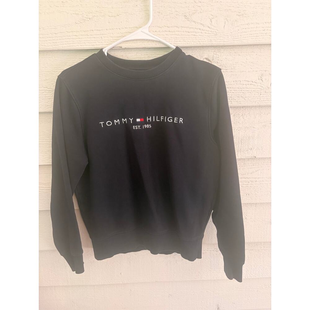 Tommy Hilfiger Navy Blue Logo Crewneck Sweatshirt XS Classic Pullover - Picture 2 of 4